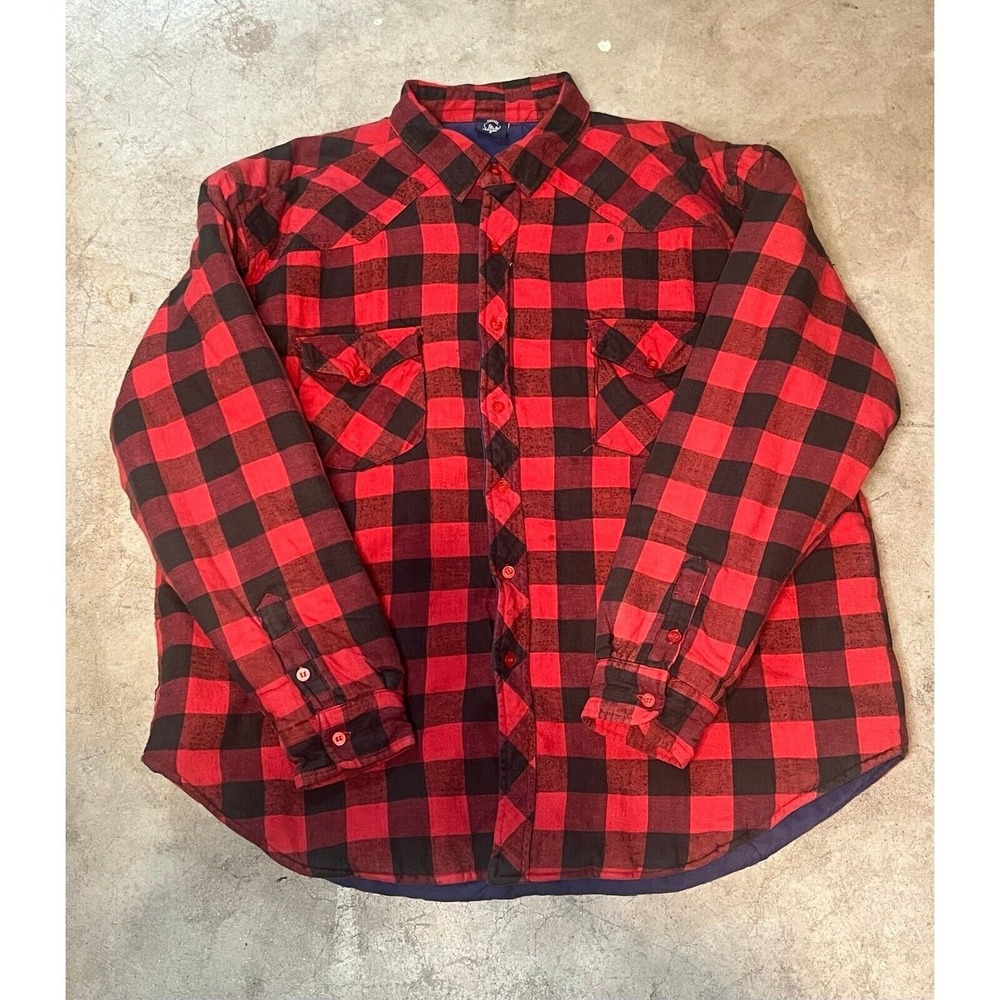 Buffalo Plaid Flannel Shirt Jacket‎ Quilted Lined Western Style Size Medium